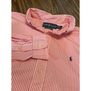 RALPH LAUREN BUTTON DRESS SHIRT EXTRA LARGE PINK STRIPE CLASSIC FIT- BLUE PONY